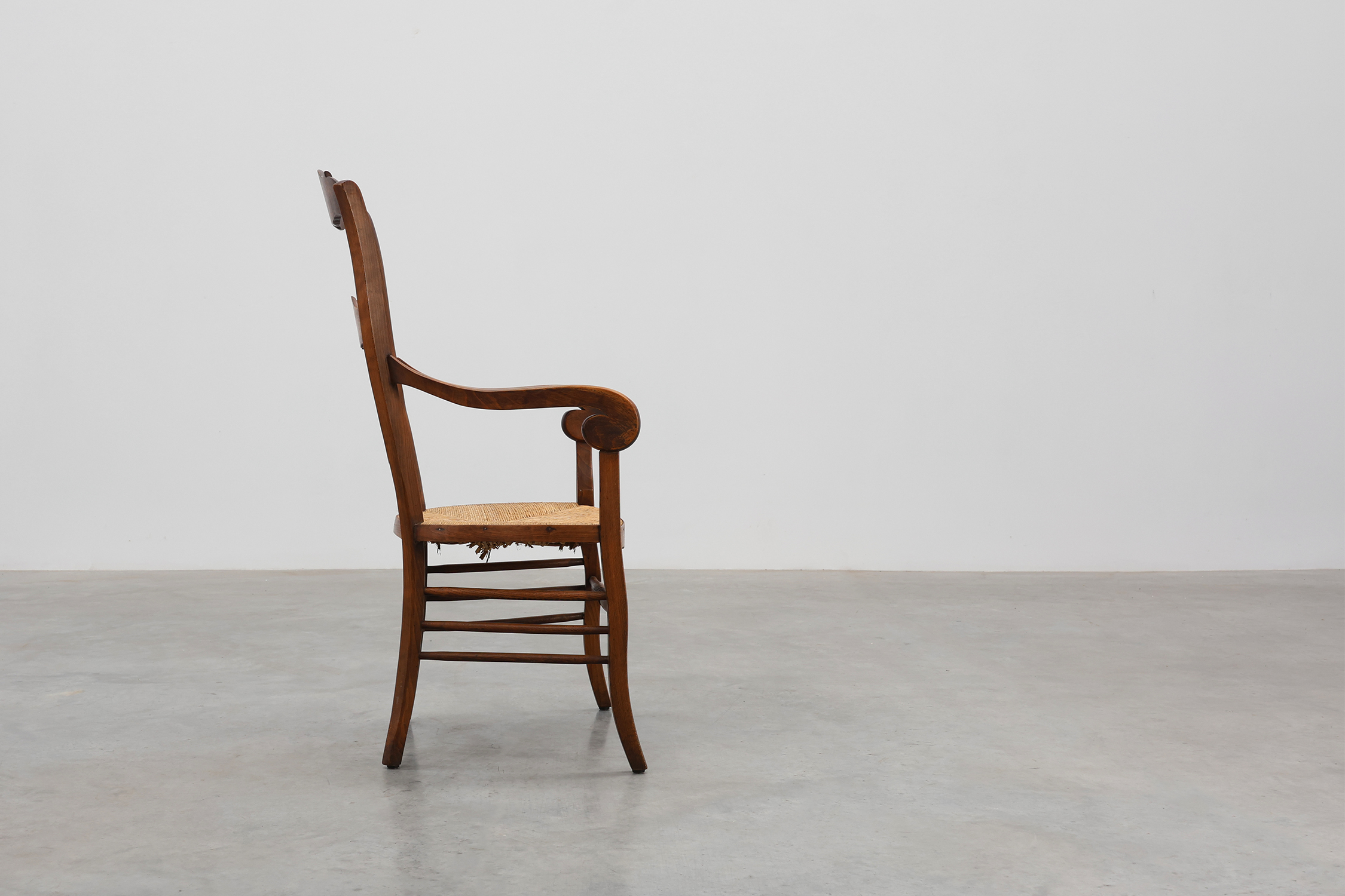 French Provincial Ladder‑Back Armchair with Woven Rush Seat, 19th centurythumbnail